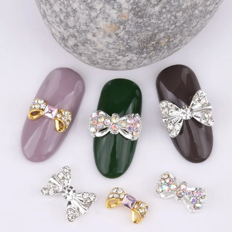 10 pcs 3D Fashion DIY Bow tie Alloy Rhinestones Nail Art decorations glamour Glitters Nail accessories LH298-309