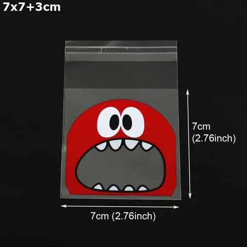 7x7cm red monster 100 шт., Рождественский пластиковый пакет, самоклеющиеся конфетные пакеты для печенья, Санта-Клаус, снежинка, рождественские пластиковые подарочные пакеты 7x7+ 3 см - Цвет: 7x7cm red monster