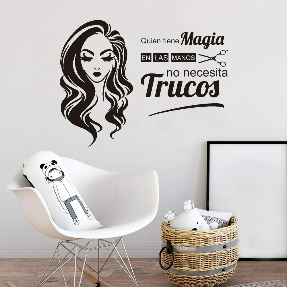 Spanish Beauty Salons Hairdressers Who Has Magic Wall Sticker Hair Nail Spa Salon Shop Window Glass Decal | Дом и сад