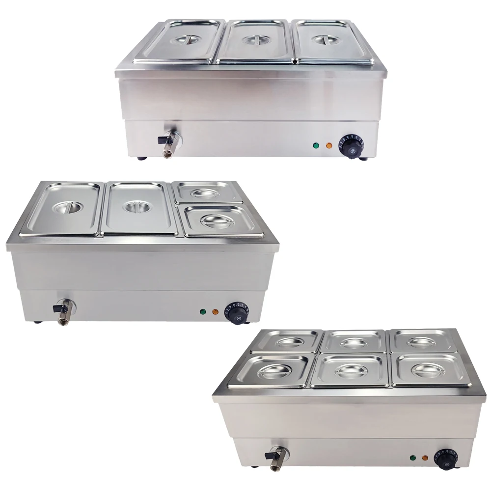 

Commercial Bain Marie Stainless Steel Soup Pot Electric Food Warmer Heating Pool Heat Preservation Machine with 3/4/6 Grids