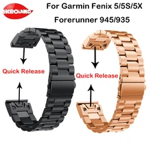 26 22 20 мм ремешок для часов Garmin Fenix 5X5 5S 3 3HR Forerunner 945/935 gps часы Quick Release нержавеющая сталь полосы наручные