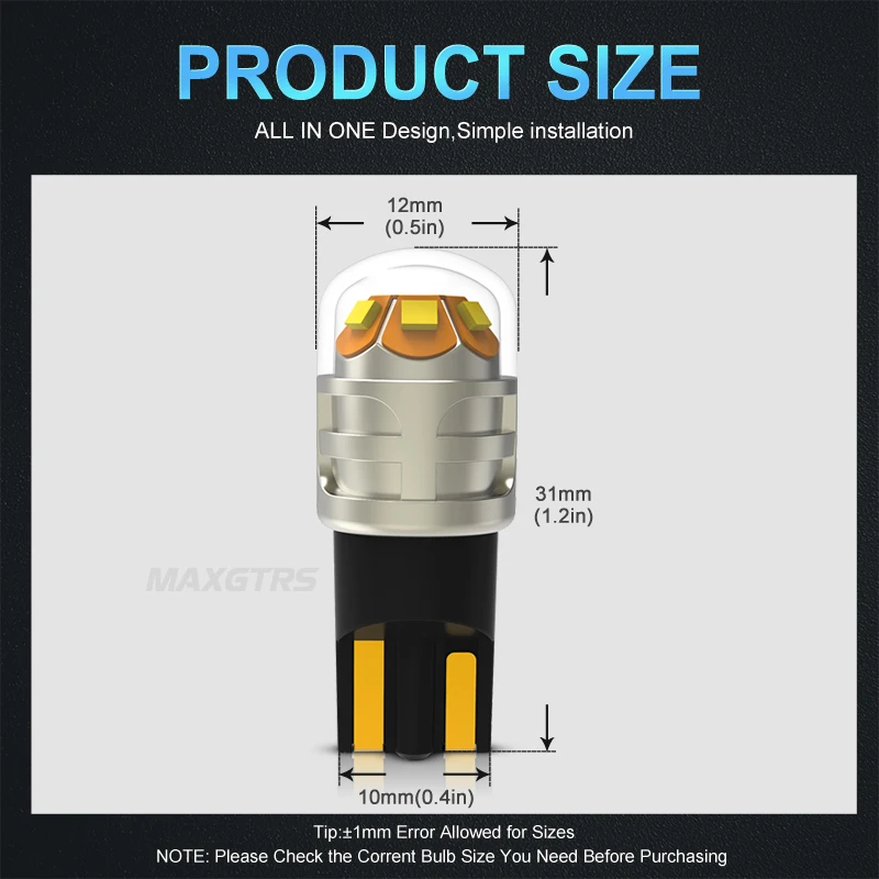 MAXGTRS 2x T10 LED W5W LED  194 168 3030 DRL ڵ ڵ ̵ Ŀ  ʺ ǳ  Ʈ   12V