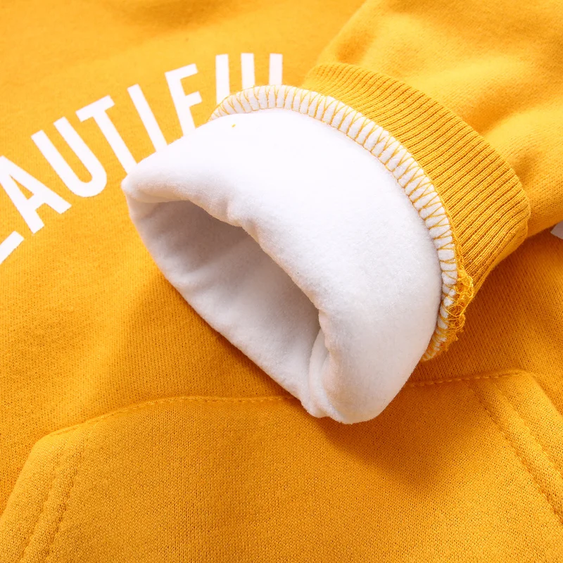 Kids Winter Hoodies Sweatshirt Plus Velet Letter Print Color Patchwork Thickening Fleece