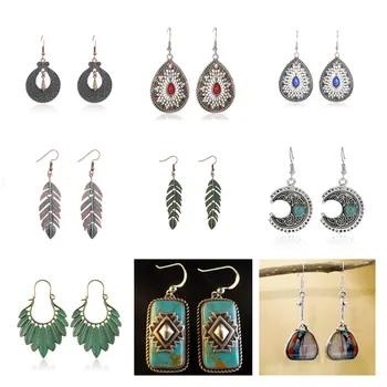

8Seasons Vintage Geometric Leaves Drop Earrings For Women Party Club Bohemian Carved Alloy Dangle Earrings Fashion Jewelry Gifts
