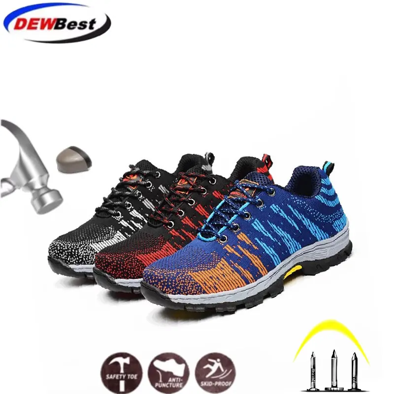 

dewbest Men's Breathable Steel Toe Cap Safety Shoes Men Outdoor Anti-slip Steel Puncture Proof Construction Boots Work Shoes