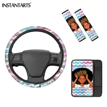 

INSTANTARTS Protection Pad African Girl Art Princess Pattern Armrest Box Seat Belt Cover 4pcs Soft Artificial Shoulder Pads New