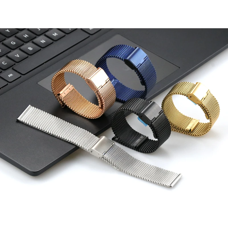 

Ремешок «Миланская петля» из нержавеющей стали для женских часов, сменный сетчатый Браслет Черного, золотого, розового, золотого, серебрист...