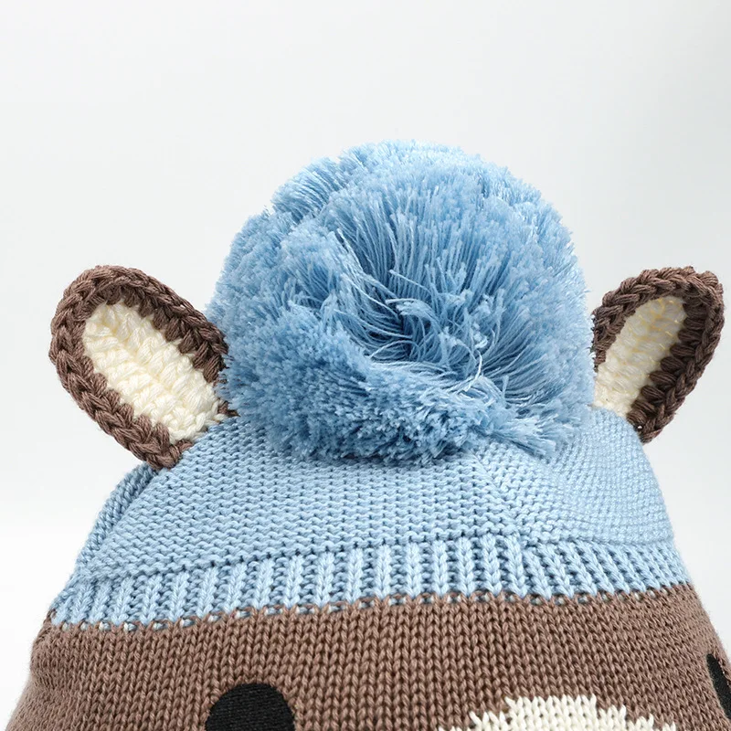 Winter Earflap Hat Kid Boy Girl Knit Beanie Autumn Bear Animal Cotton Warm Skiing Pompom Fleece Outdoor Accessory Toddler Baby (1)
