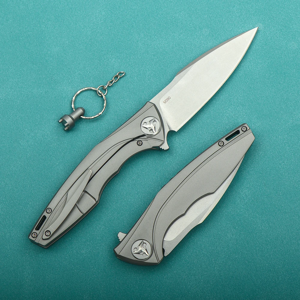 M390 powder steel folding knife TC4 titanium alloy handle high hardness sharp self-defense knife water field survival knife 2