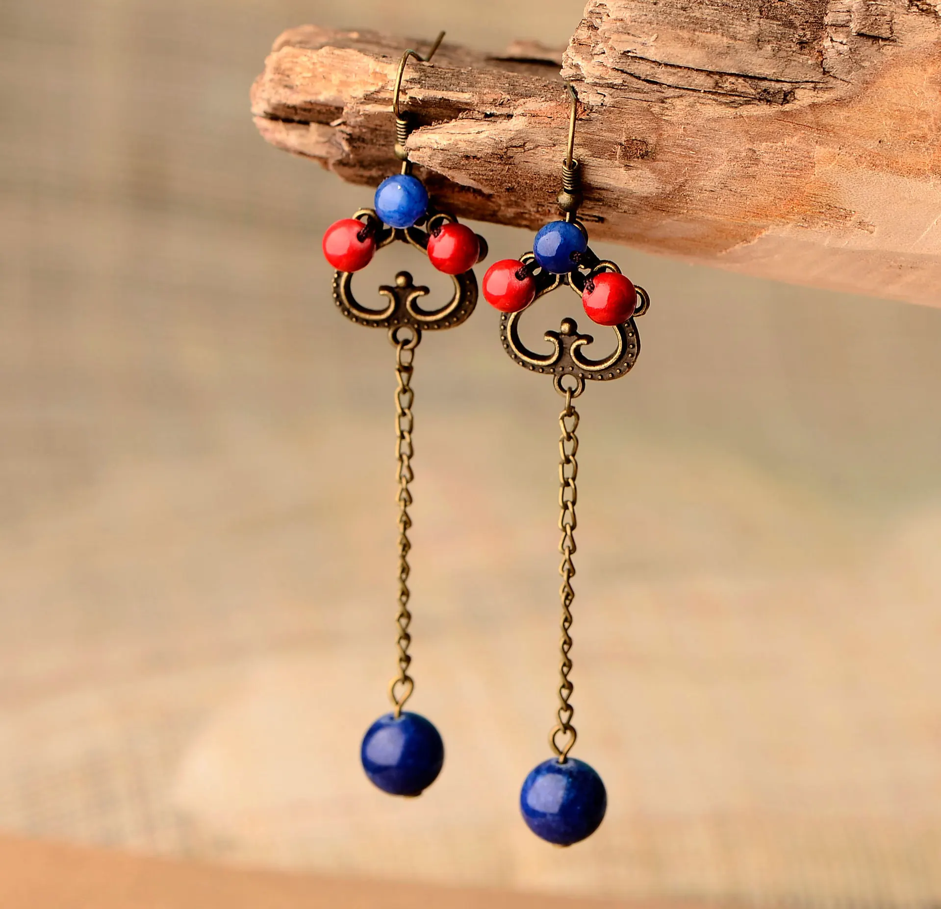 

Original Retro National Long Earrings All-matching Chinoiserie Classic Ancient Court Heart-shaped Eardrop Female Fashion Jewelry