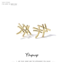 Yhpup, серьги-гвоздики в виде листа, очаровательные, медные, 18 К, Золотые серьги, темперамент, Brincos, для женщин, для вечеринки, ювелирное изделие, подарок, S925