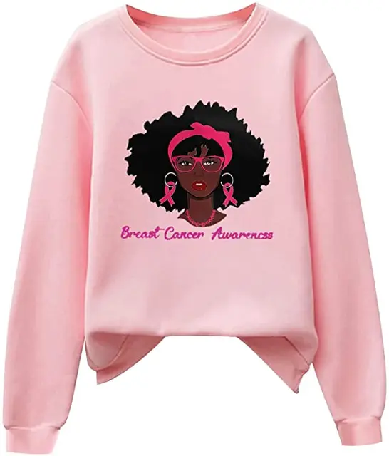 T-Shirt Pour Femmes Sur Le Cancer Du Sein Octobre Rose à Manches Longues Ruban Rose De Sensibilisation Au Cancer Du Sein D'Octobre Sport Oversize Sweat Shirts Grande Taille Femme Sweat