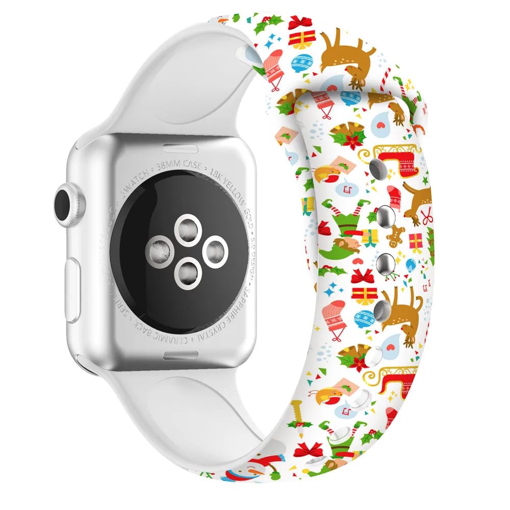 Ремешок для умных часов Apple watch band 5 4 44 мм 40 мм Рождественский силиконовый ремешок для часов браслет с принтом для iWatch 3 2 1 ремешок для часов - Цвет: H