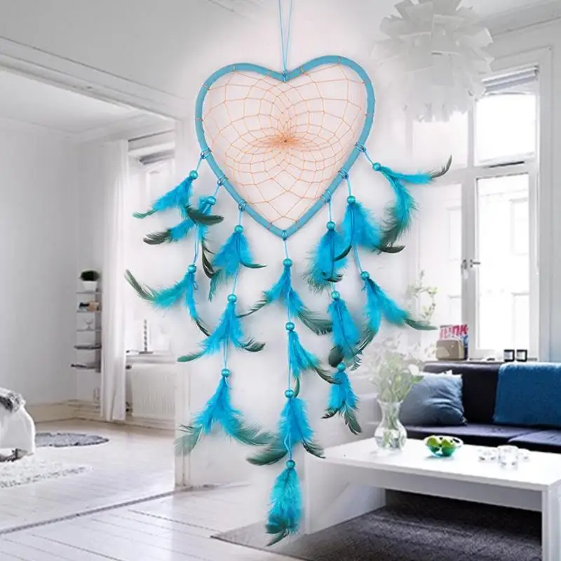 Feather Wind Bell Heart Shape Dreamcatcher Exquisite Wedding Party Room Car Pendent Handmade Craft Hanging Decoration