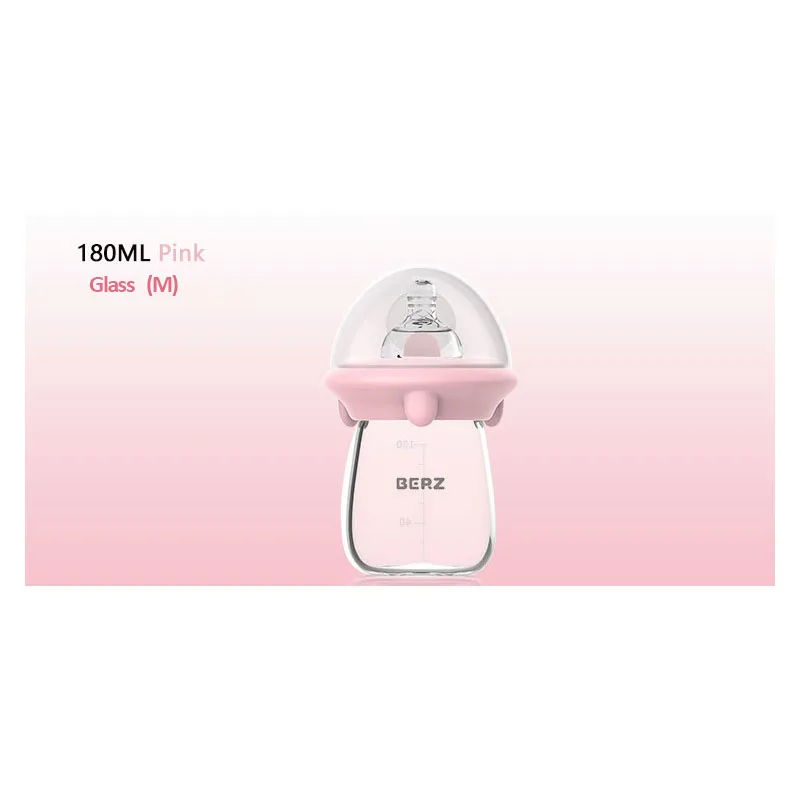 180ML(M)-PINK Детская Бутылочка для молока, бутылочка для кормления новорожденных, анти-плоскостная Регулируемая скорость потока, Широкая стеклянная бутылочка для кормления детей - Цвет: 180ML(M)-PINK