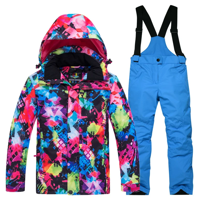 

2019 Children Ski Suit Winter Girl Waterproof Outdoor Sports Snowboard Suit Boy Hooded Padded Kids Skiing Jacket Warm Windproof