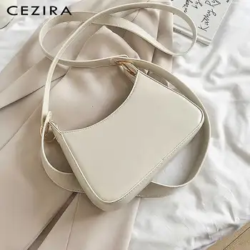 

CEZIRA Simple Design PU Leather Handbag For Women Solid Color Daily Shoulder Bag Female Vegan Leather Crossbody Messenger Purse