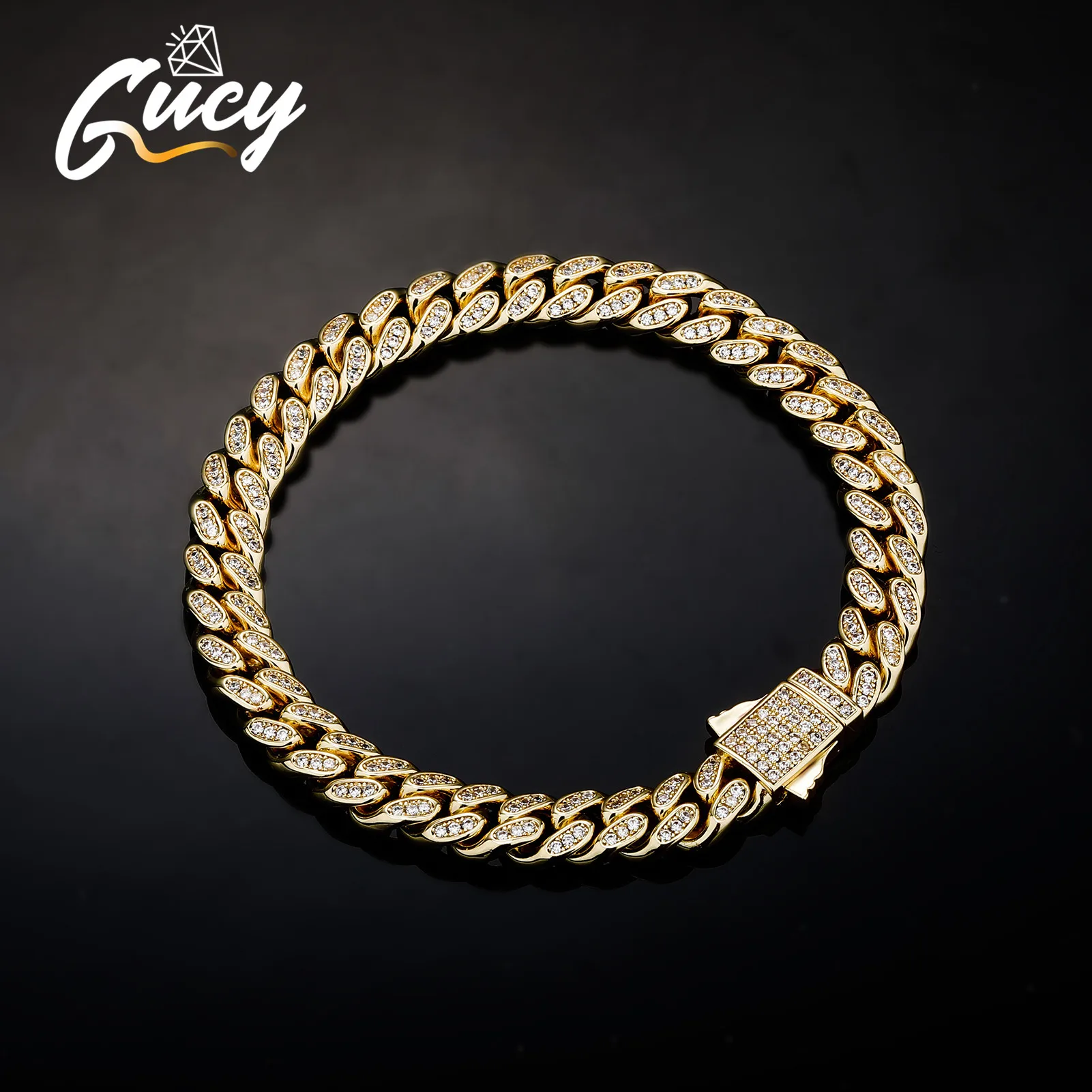 

GUCY 8mm Miami Cuban Bracelet Chain Men's Trendy Hip Hop Link Bling Cubic Zirconia Copper Jewelry