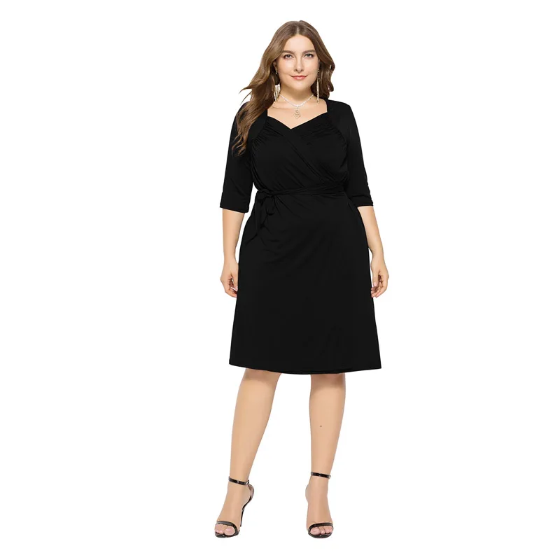 Black JENYAGE плюс Размеры платье Для женщин 2xl 3xl 4xl Винтаж Бальные Сексуальные облегающие Высокая Талия Вечерние Повседневное большой Размеры мамы платье с коротким и широким подолом - Цвет: Black