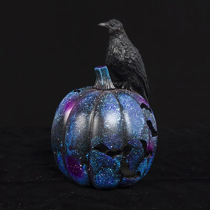 Hot Sale Halloween Decorations Cutout Bats Pumpkin Lamp With Crow Holiday Home Decor Resin Craftstriple Orna