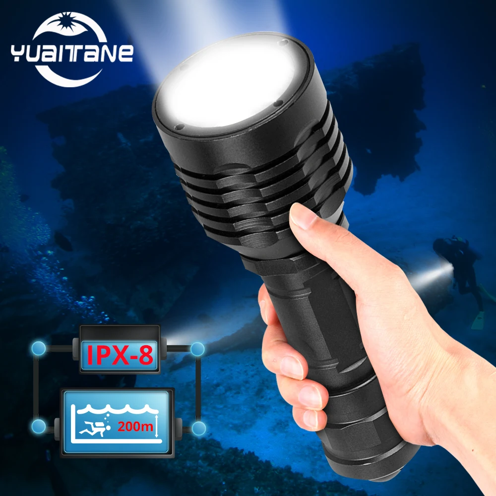 

20000LM Scuba Diving Light Underwater 200 Meter L2 IP8 Waterproof 3modes USB LED Flashlight Diving Camping Lanterna Use 18650