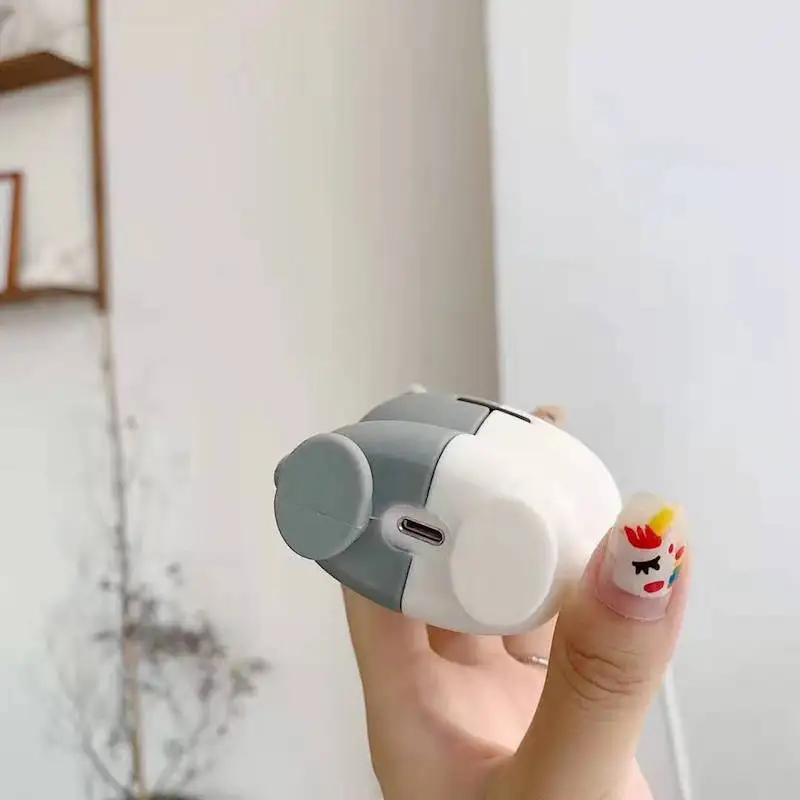 Корейский стиль Поп мультфильм 3D Серый Детский чип Беспроводная bluetooth-гарнитура силиконовый чехол Airpods гарнитура Набор с ударной крышкой