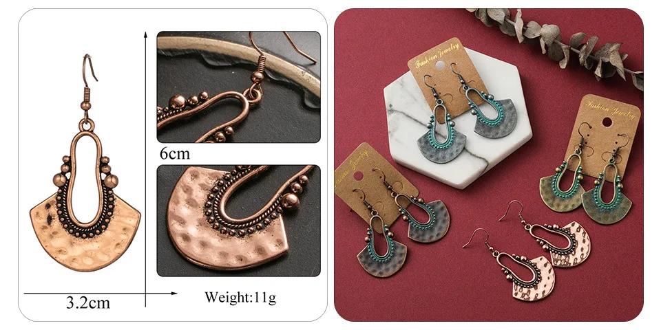 Ethnic Bronze Silver Rose Gold Color African Earrings Jewelry 14 Style Bohemian Metal Tassel Fringe Leaf Hanging Drop Earrings for Women&Girls Wholesale Dropshipping (5)