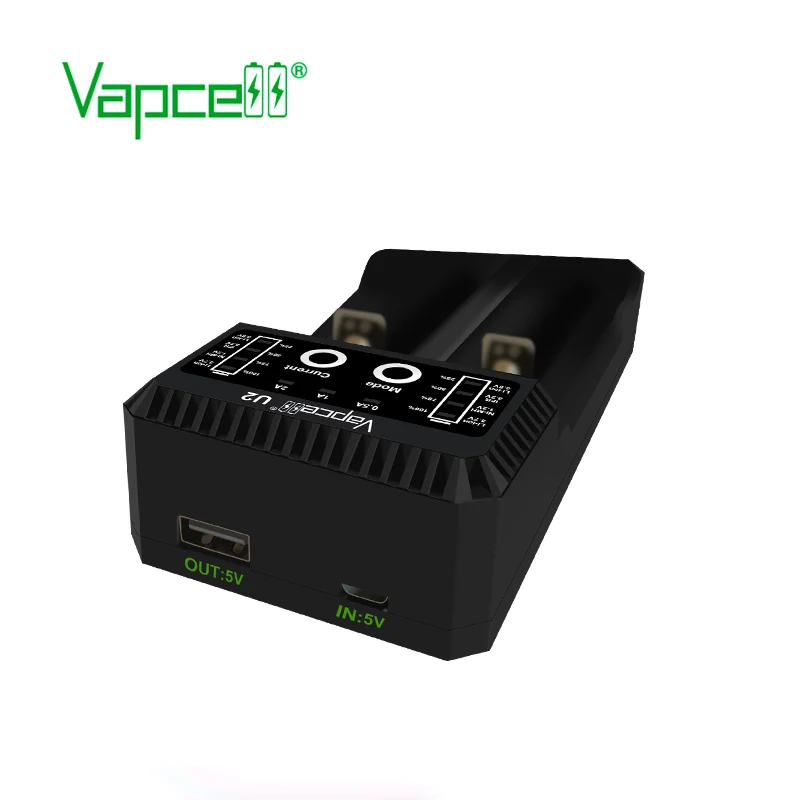 Vapcell U2 2A Смарт мини зарядное устройство USB для li-ion/Lifepo4/Ni-MH/Ni-Cd AAA AAAA C D заряда батареи