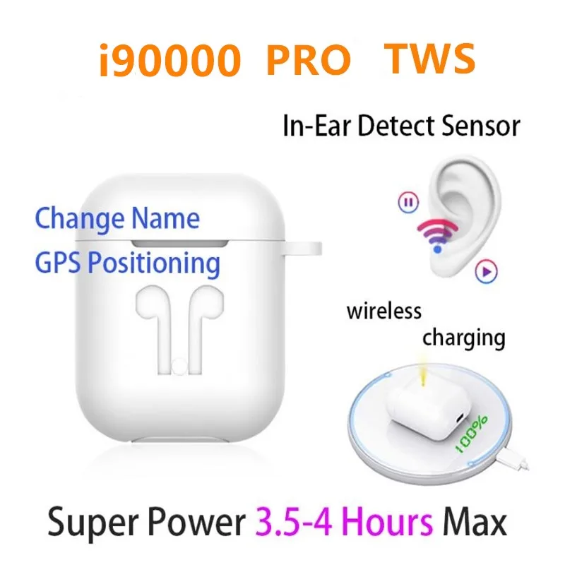 Высокое качество I90000 Pro TWS 1:1 Bluetooth наушники 3D стерео бас gps Rename Беспроводная зарядка I90000 плюс беспроводные наушники
