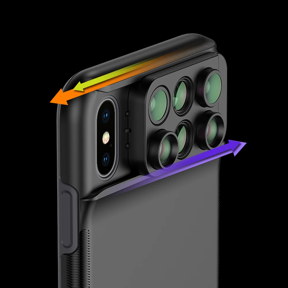 

6 in 1 Phone Lens Cover Case Wide Angle Phone Camera Lens Fisheye Telephoto Macro Camera Lens for iPhone XS