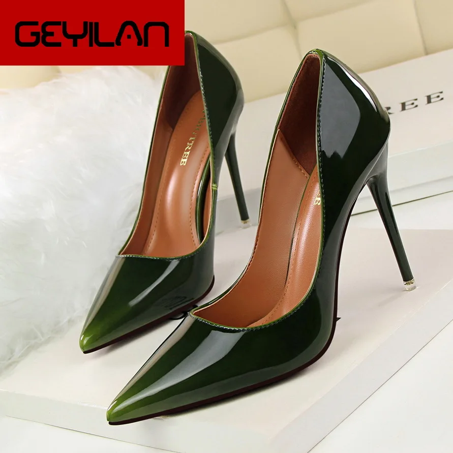 

New Autumn Spring High Heeled Shoes Thin Pointed Sexy Shoes High Heels Shoes Patent Leather Elegant Signle Female Shoes G2617-1