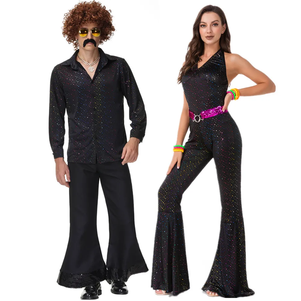 

Vintage 70s 80s Adult Men Women Music Festival Retro Disco Clothes Halloween Cosplay Party Hippie Couple Costume Fancy Dress