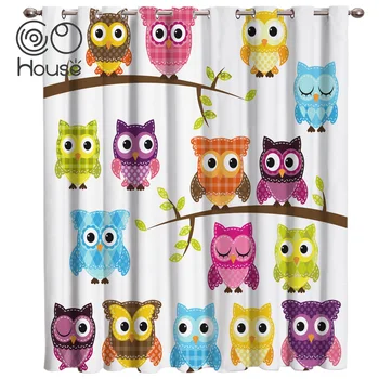 

Cartoon Owl Animals Window Treatments Curtains Valance Curtain Lights Living Room Bathroom Bedroom Curtains Kids Room