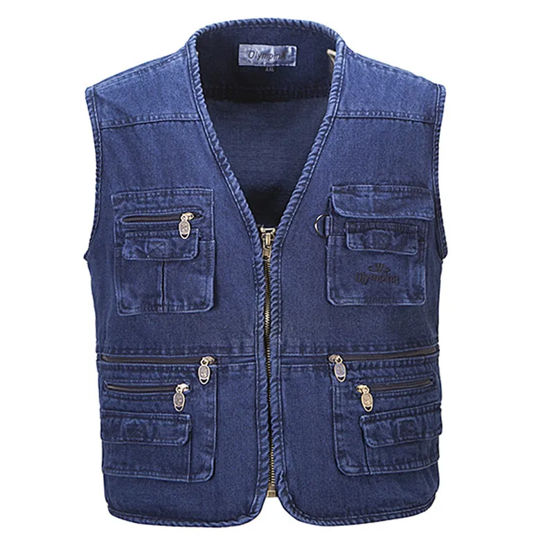 

Four Seasons Fat Denim Waistcoat Plus-sized Multi-pockets Pull Even Cardigan MEN'S Waistcoat Vest 6X