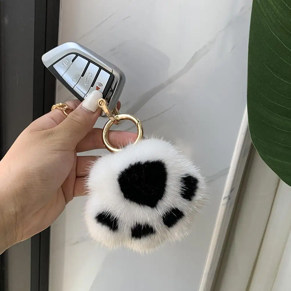 www. - Pom pom Cat Fluffy Faux Fur Keychain