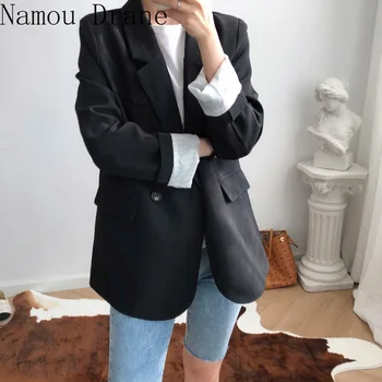 

Fashion Single Button Notched Collar Women Blazer Jacket 2020 Elegant Pockets Female OL Outerwear Lady Workwear