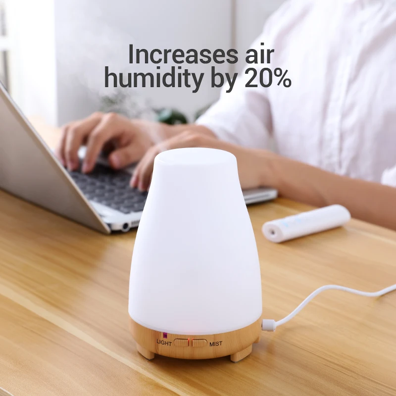 KBAYBO Essential Oil Diffuser 200ml Aroma Essential Oil Cool Mist Humidifier 7 Colors LED Light Cha