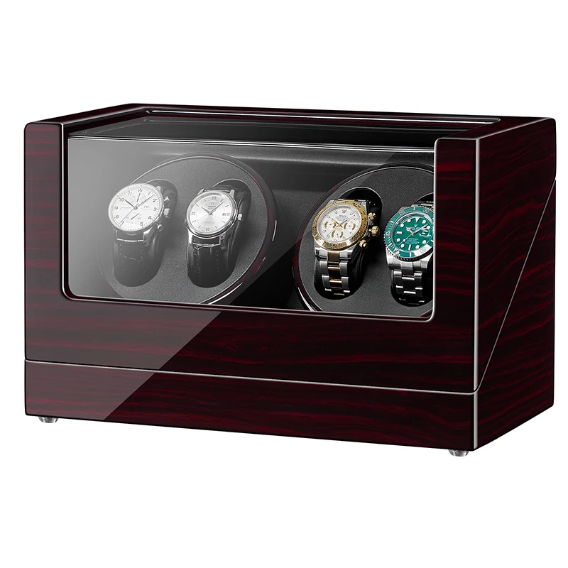 

JQUEEN 5 Modes Ebony Baking Finish Automatic Quad 4+0 Watch Winder with Double Quiet Mabuchi Motors 5 Working Modes AAA Quality