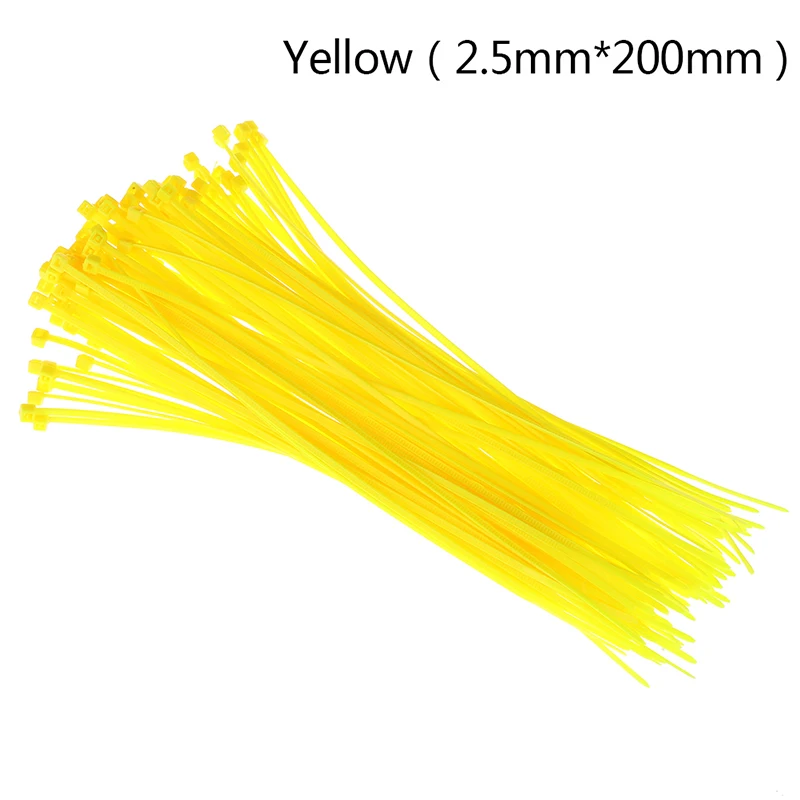 Yellow 200mm Горячая новинка самоблокирующиеся Нейлоновые кабельные стяжки обёрточная бумага провод шнур на молнии галстук ремень 100 шт оптом - Цвет: Yellow 200mm