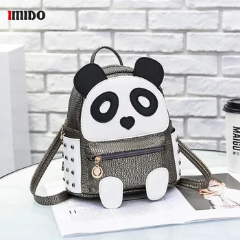 

Kids Cute PU leather Panda Backpack for Teenager Girls Boys Mini Funny School Backpack Bag Rivets Waterproof Travel Purse Silver