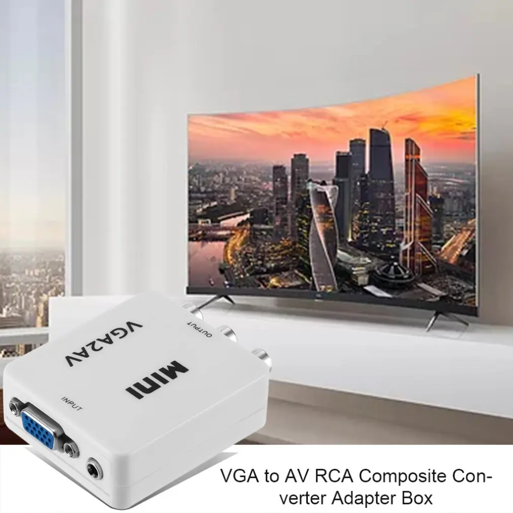 1080P HDMI Mini VGA в RCA AV композитный адаптер конвертер с 3,5 мм аудио VGA2AV/CVBS+ аудио ПК в HDTV монитор конвертер