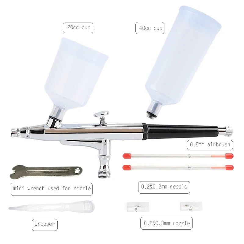 0.3mm Airbrush Onnfang двойного действия Аэрограф компрессор комплект 0,2/0,3/0,4/0,5 мм Краски пистолет-распылитель татуировки Маникюр Ремесло торт спрей пистолет набор инструментов для ногтей - Цвет: 0.3mm Airbrush