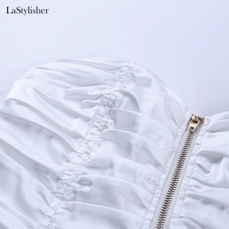 LaStylisher, модные женские белые укороченные топы, Повседневная Уличная одежда, сексуальный топ-труба, Топики, новинка, бюстгальтер, для ночного клуба, вечерние, без бретелек, топ на бретелях