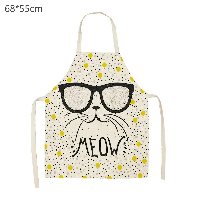 Hot 1PC Kitchen Apron Cute Cartoon Cat Printed Sleeveless Cotton Linen Aprons for Men Women Home Cleaning Tools 47x38cm 68x66cm