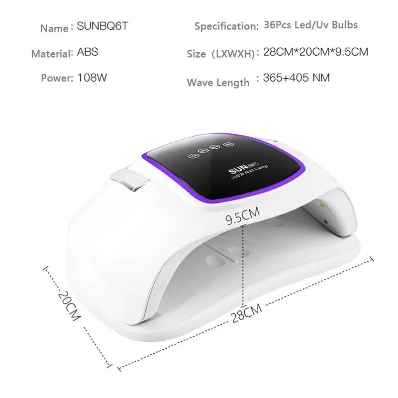 108 ВТ УФ-лампа светодиодный светильник для ногтей с 36 светодиодный s две ручные лампы Сушилка для ногтей маникюр Гель-лак для ногтей автоматический сенсор прозрачный дисплей времени