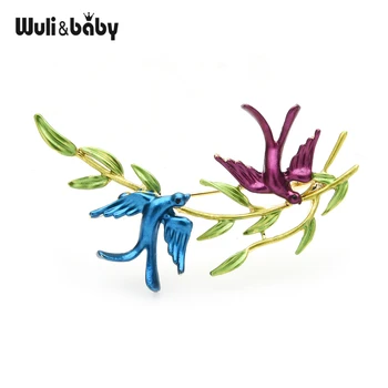 

Wuli&baby Enamel Swallow Flying On Willow Branch Brooches For Women 3-color Bird Leaves Office Casual Brooch Pins Gifts
