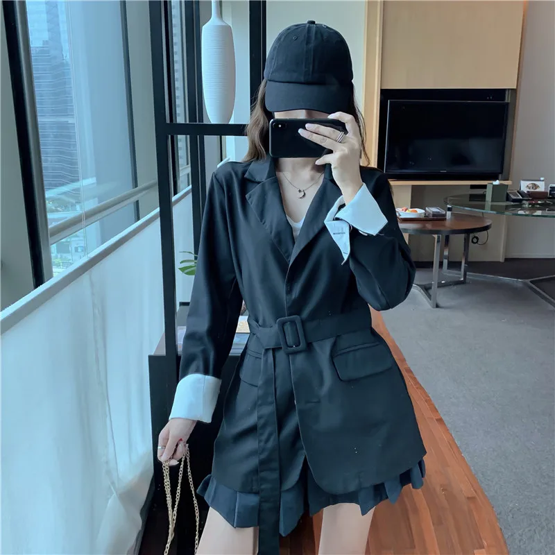 Цена+ 3 юаней или выше, настоящая фотография 8507# Цена, английский приталенный элегантный облегающий костюм на шнуровке в Корейском стиле, свободный крой