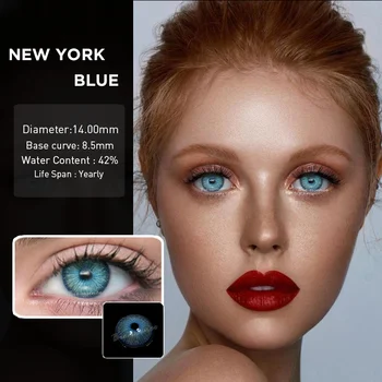 

2pcs/Pair New York Blue Colored Contacts With Diopters Sparkle Lenses Cosmetic Myopia Small Pupil Lentillas Bio-essence