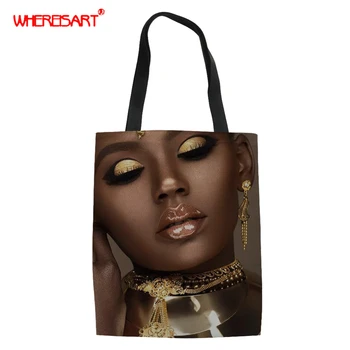 

WHEREISART Custom Ms. Tote Bag Photo Cartoon African Women Prints Large Capacity Collapsible Fashion Shopping Bag Casual 2019