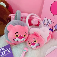 Новые милые зимние теплые наушники для девочек и мальчиков, плюшевые теплые розовые наушники-Пантеры, милые детские зимние наушники с ушками